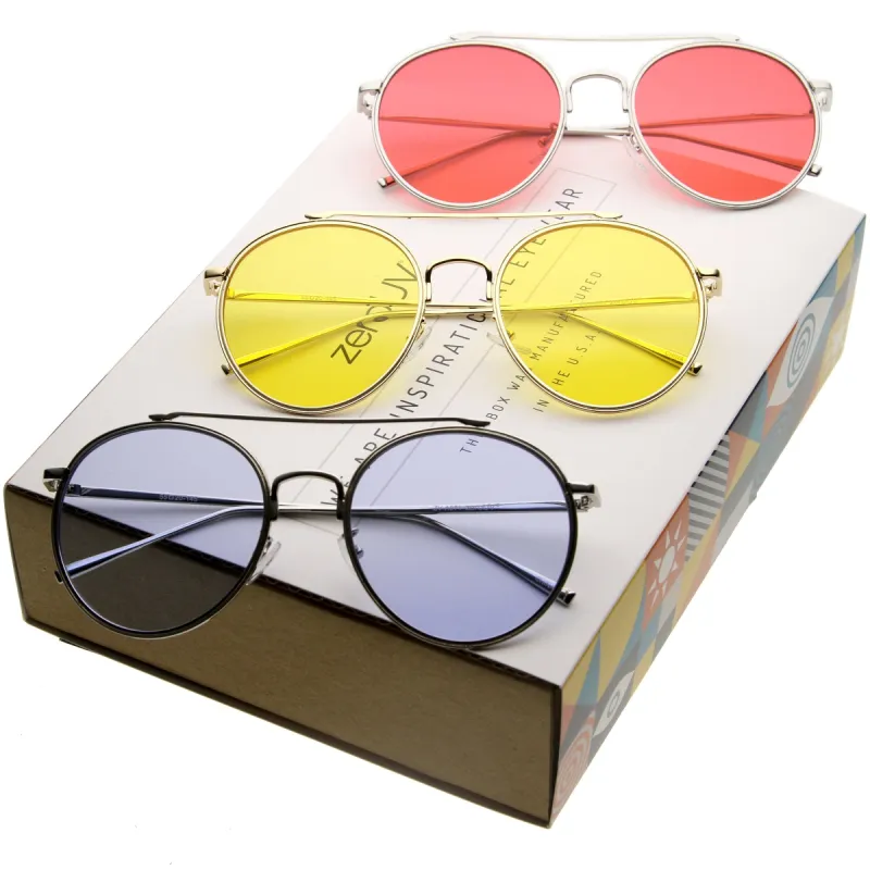 Mid Century Round Metal Color Lens Aviator Sunglasses A871 [Promo Box] sold by ZeroUV