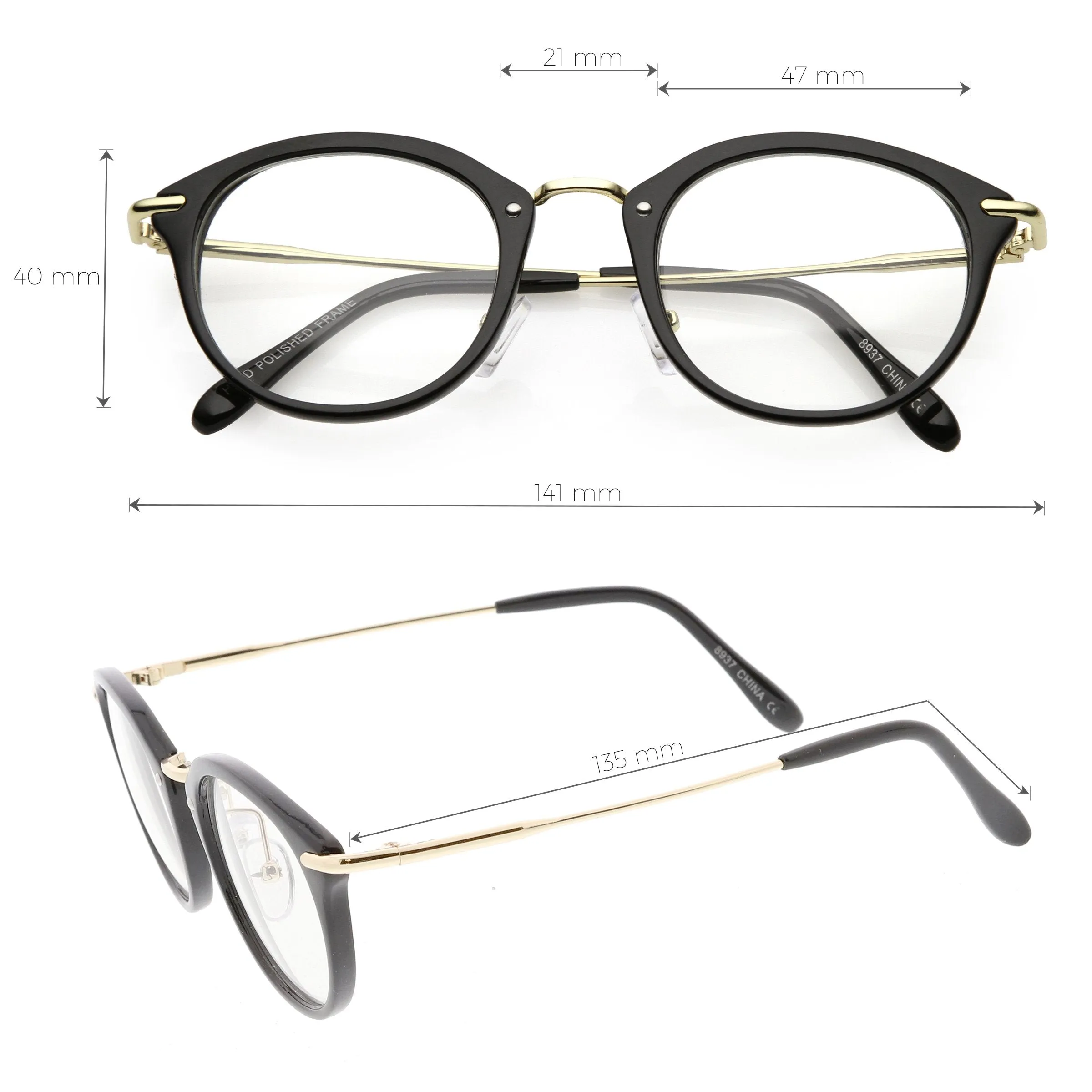 Vintage Inspired Dapper P3 Horned Rim Clear Lens Glasses C665 sold by ZeroUV product image thumbnail 5