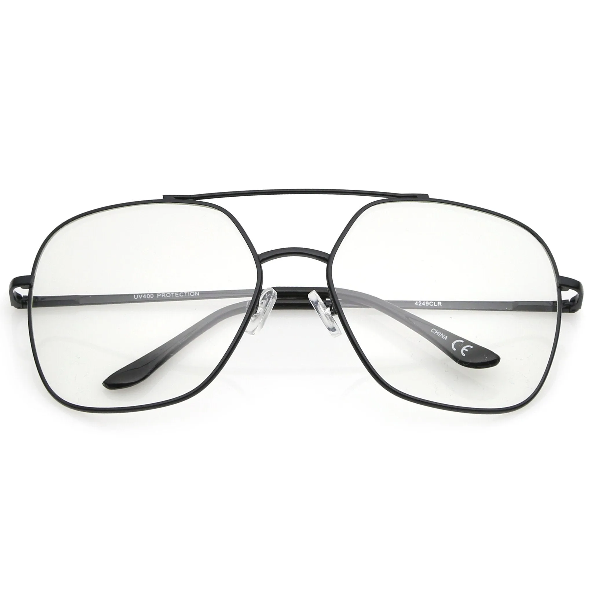 Retro Oversize Square Metal Clear Lens Aviator Glasses A937 sold by ZeroUV