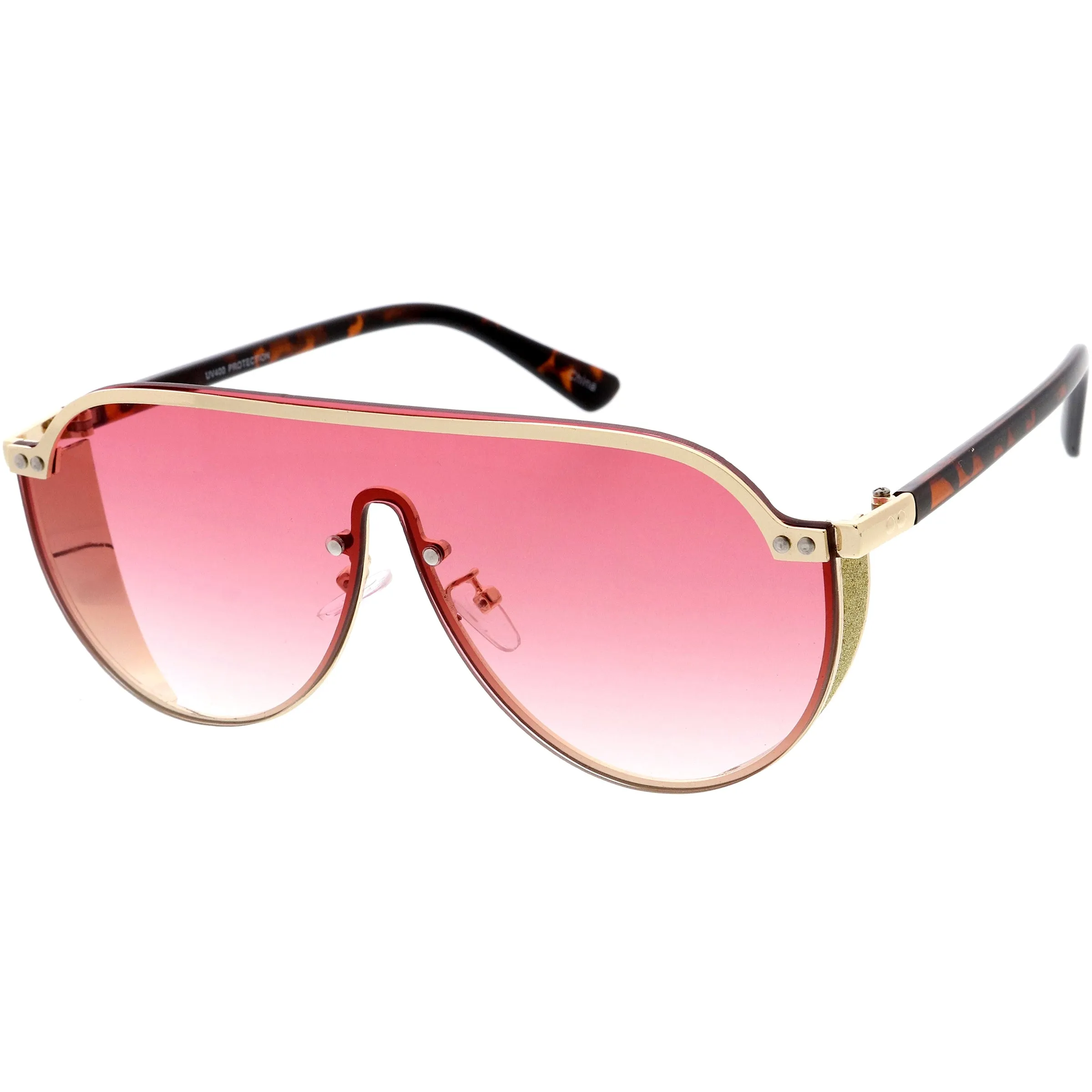 Glitter Side Cover Top Metal Accented Trim Full Rimless Shield Sunglasses D002 sold by ZeroUV product image thumbnail 5