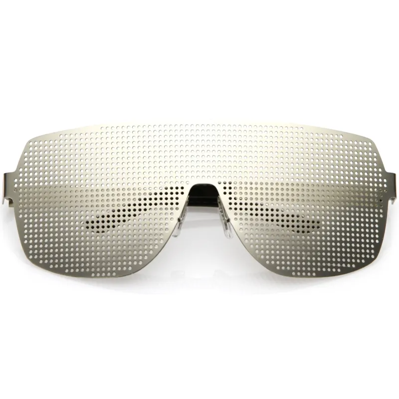 Futuristic Novelty Flat Top Metal Mesh Grade Lens Shield Glasses C339 sold by ZeroUV