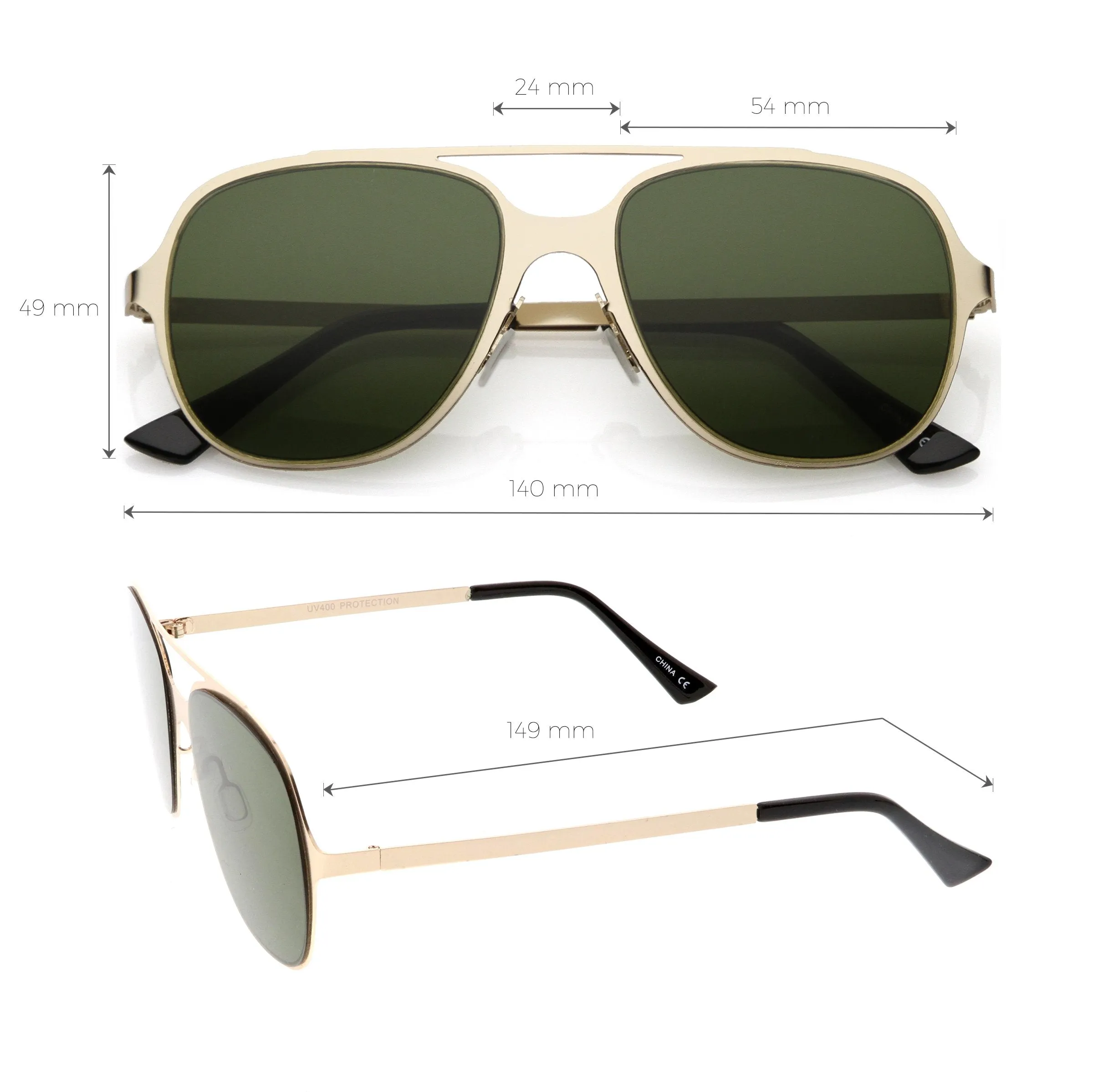 Retro Modern Minimalist Flat Lens Aviator Sunglasses C311 sold by ZeroUV product image thumbnail 2