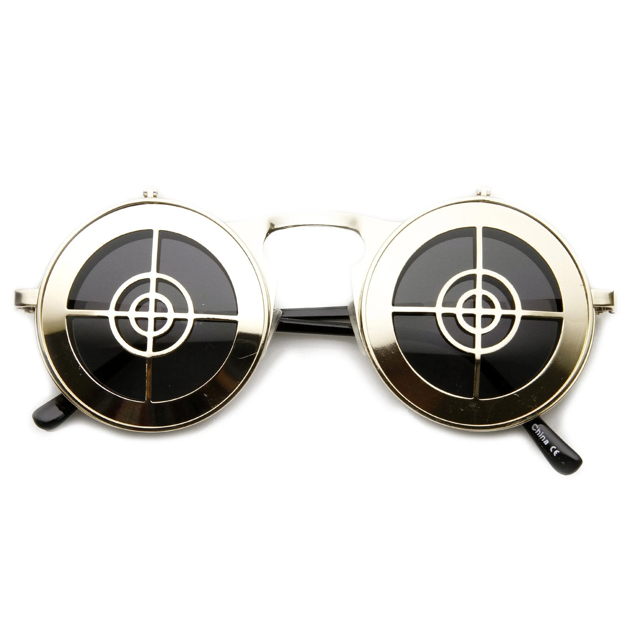 Unique Full Metal Flip Up Bulls Eye Crosshair Target Steampunk Sunglasses 9346 sold by ZeroUV product image thumbnail 5