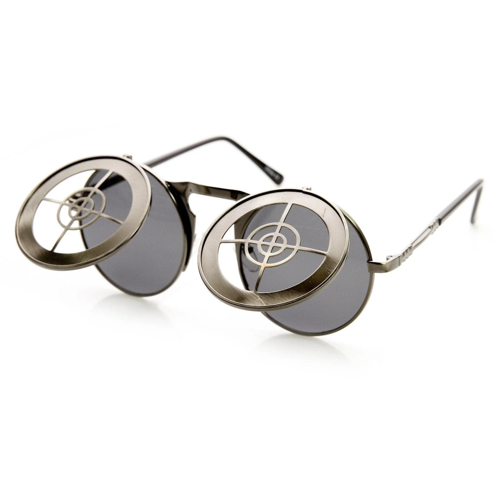 Unique Full Metal Flip Up Bulls Eye Crosshair Target Steampunk Sunglasses 9346 sold by ZeroUV product image thumbnail 2