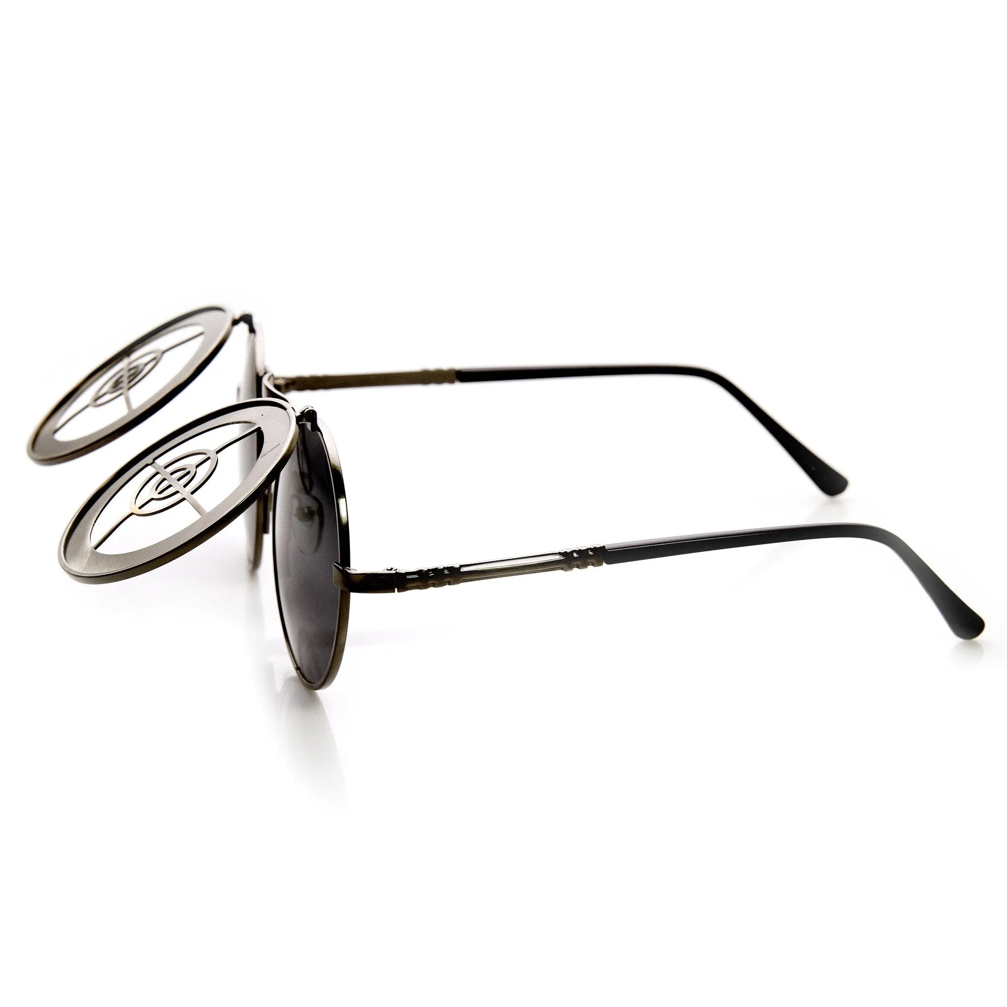 Unique Full Metal Flip Up Bulls Eye Crosshair Target Steampunk Sunglasses 9346 sold by ZeroUV product image thumbnail 3