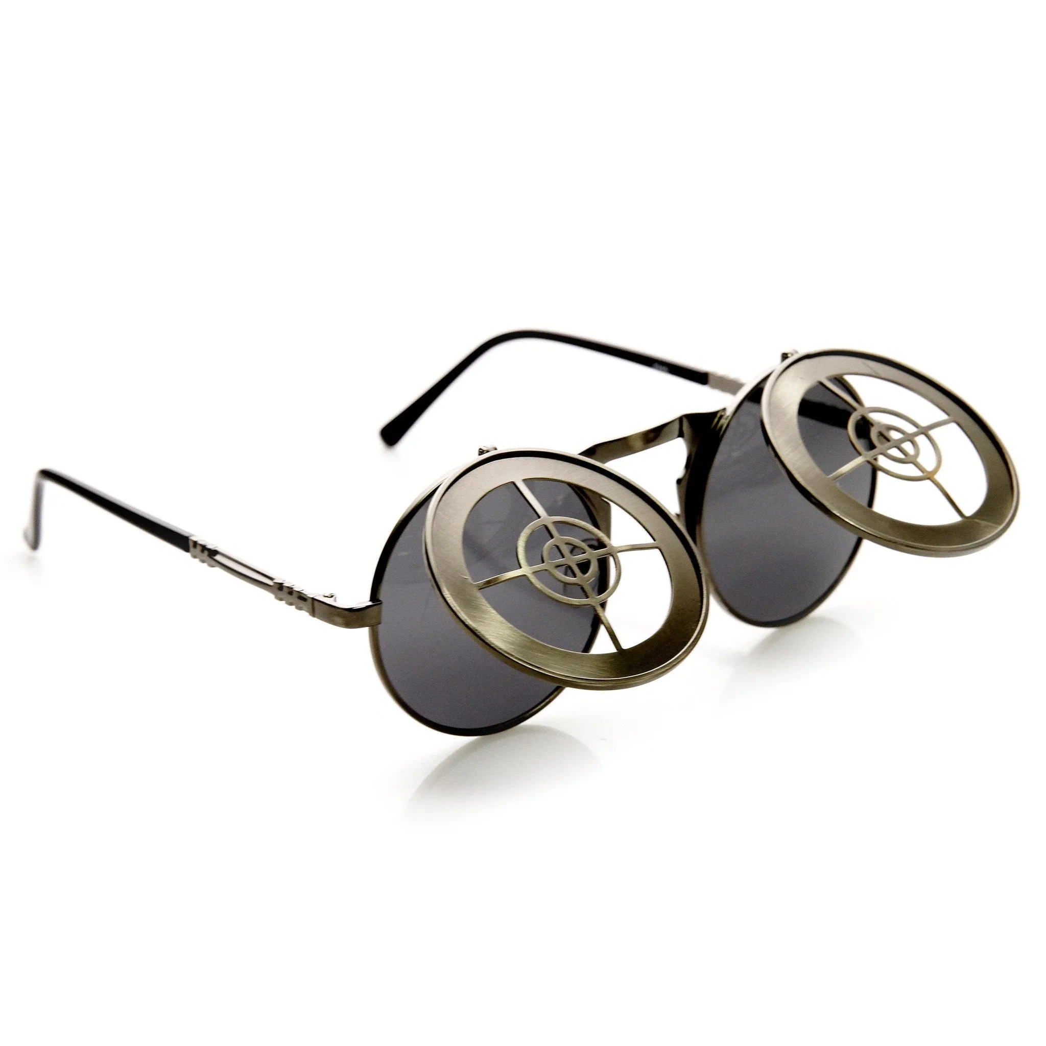 Unique Full Metal Flip Up Bulls Eye Crosshair Target Steampunk Sunglasses 9346 sold by ZeroUV product image thumbnail 4