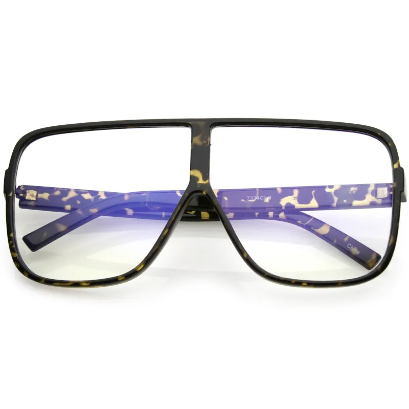 Oversize Retro Flat Top Square Shield Clear Lens Glasses C489 sold by ZeroUV
