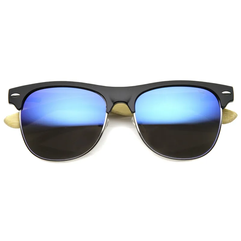 Eco Friendly Bamboo Wood Mirror Lens Half Frame Sunglasses 9949 sold by ZeroUV