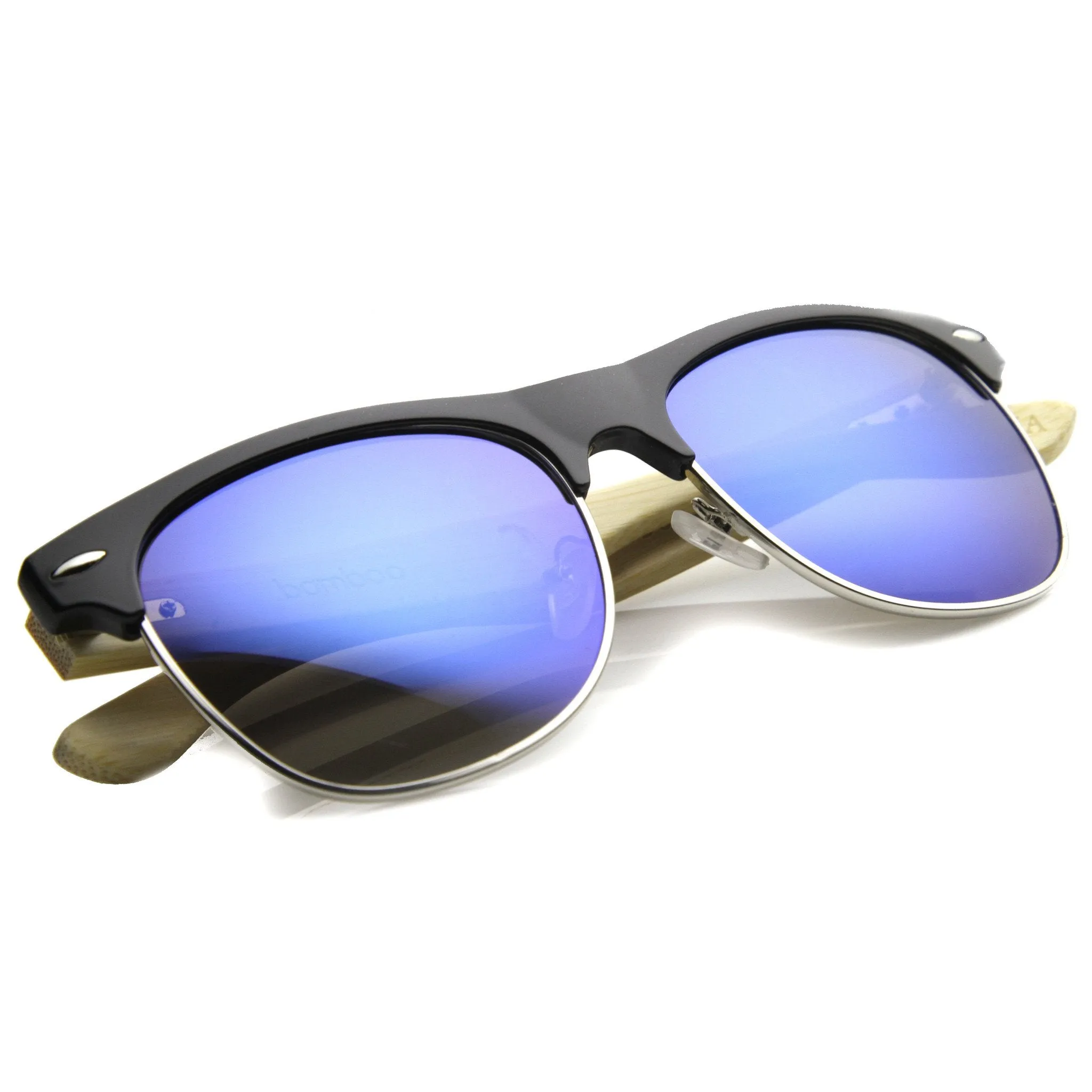 Eco Friendly Bamboo Wood Mirror Lens Half Frame Sunglasses 9949 sold by ZeroUV product image thumbnail 4