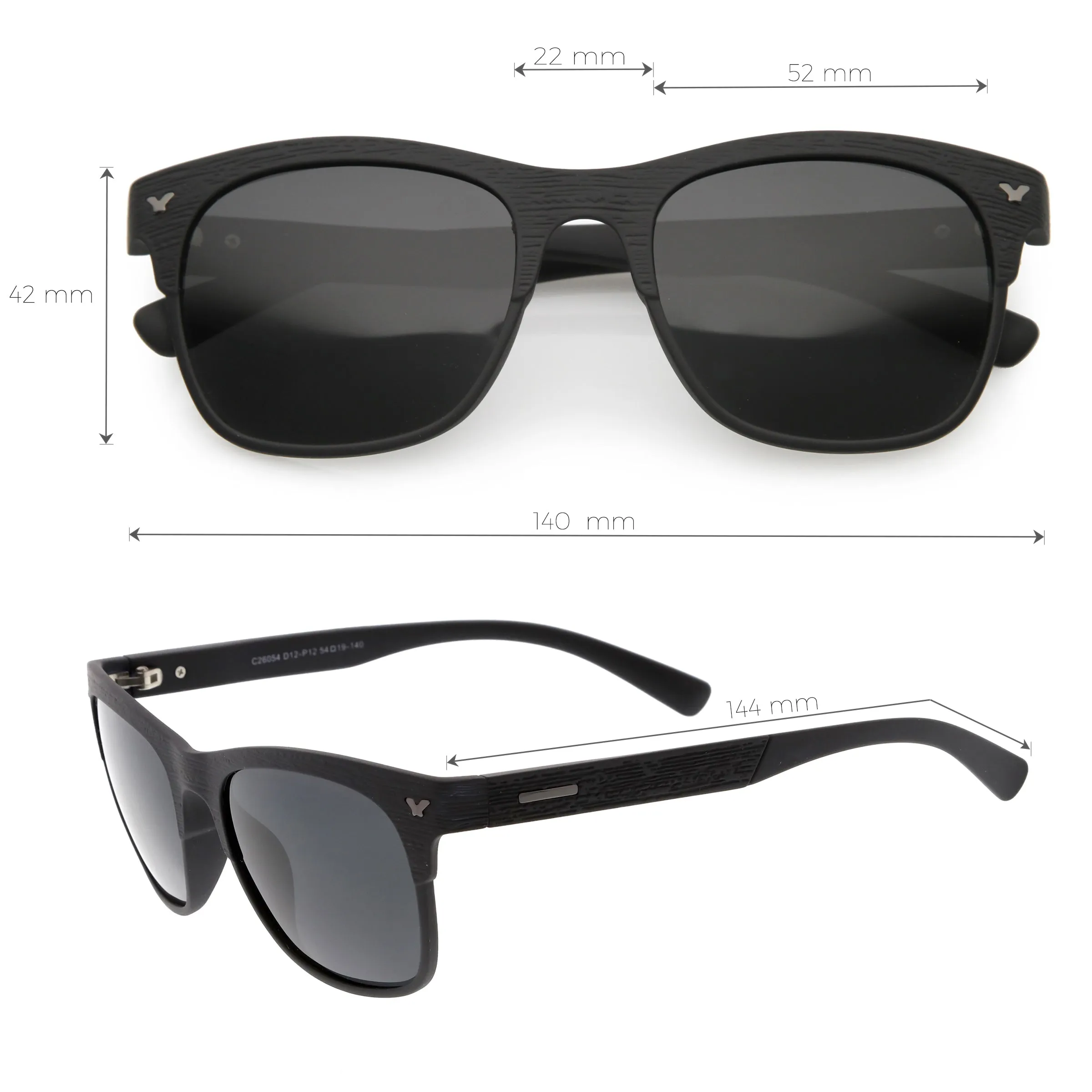 Polarized Lens Faux Wood Textured Horn Rimmed Square Sunglasses C889 sold by ZeroUV product image thumbnail 2