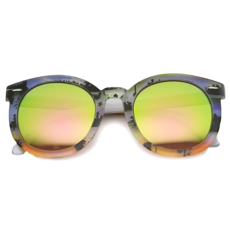 Retro Palm Tree Print Mirror Lens Round Sunglasses 9878 sold by ZeroUV
