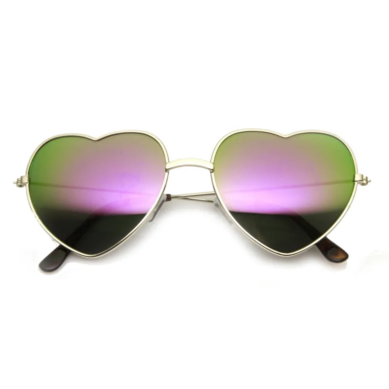Women's Thin Metal Heart Shape Frame Mirrored Lens Sunglasses 9564 sold by ZeroUV