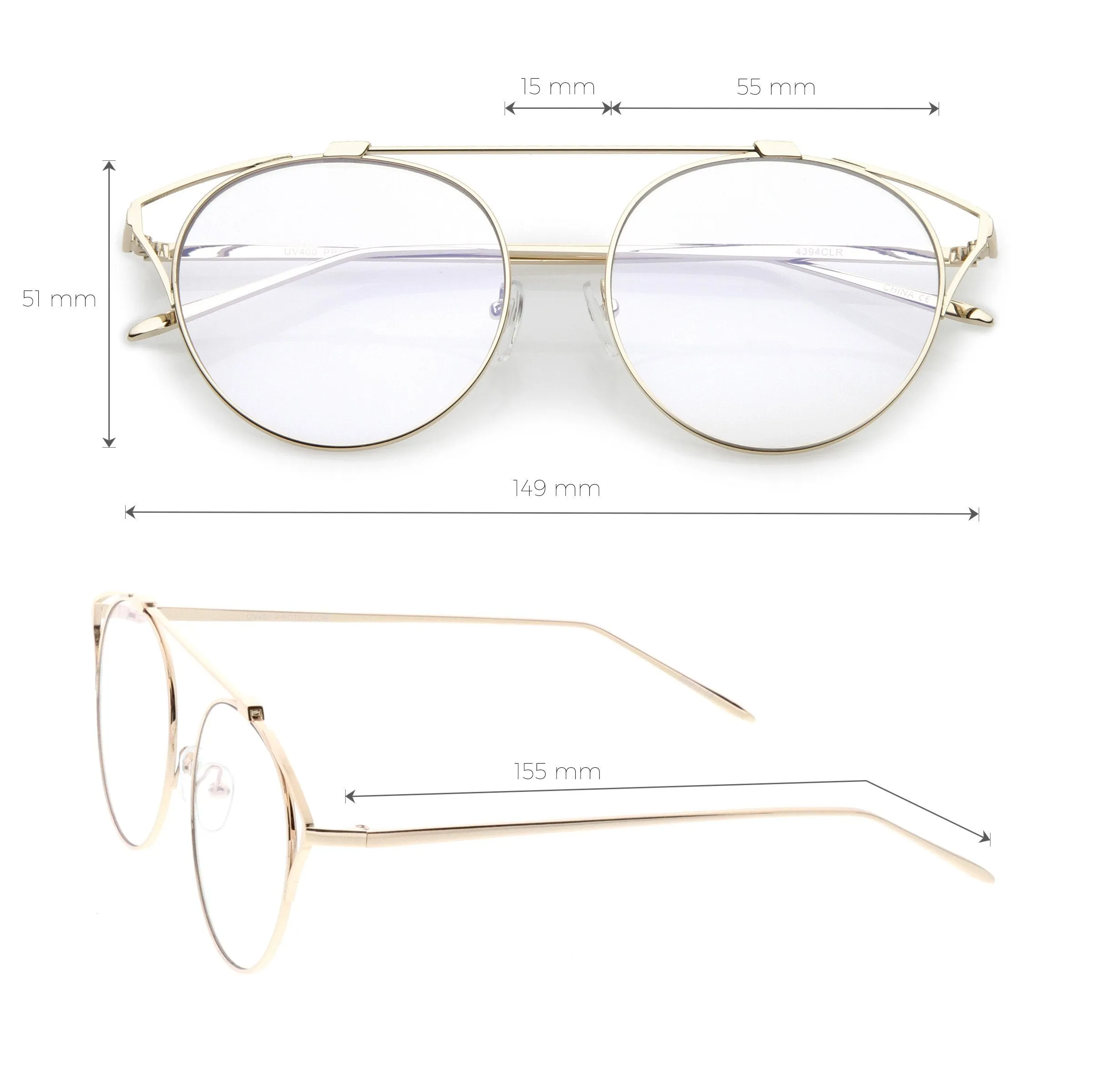 Retro Modern Full Metal Wire Frame Clear Lens Glasses C292 sold by ZeroUV product image thumbnail 5