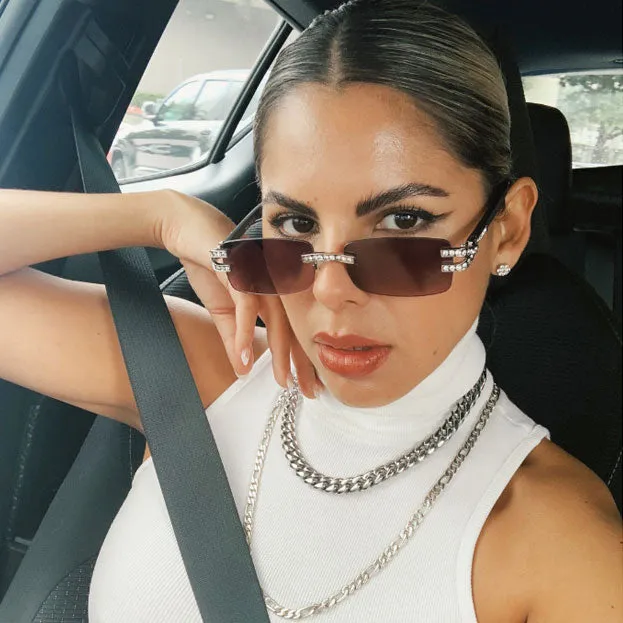 Double Rhinestones Decorated Premium Square Sunglasses D128 sold by ZeroUV product image thumbnail 4