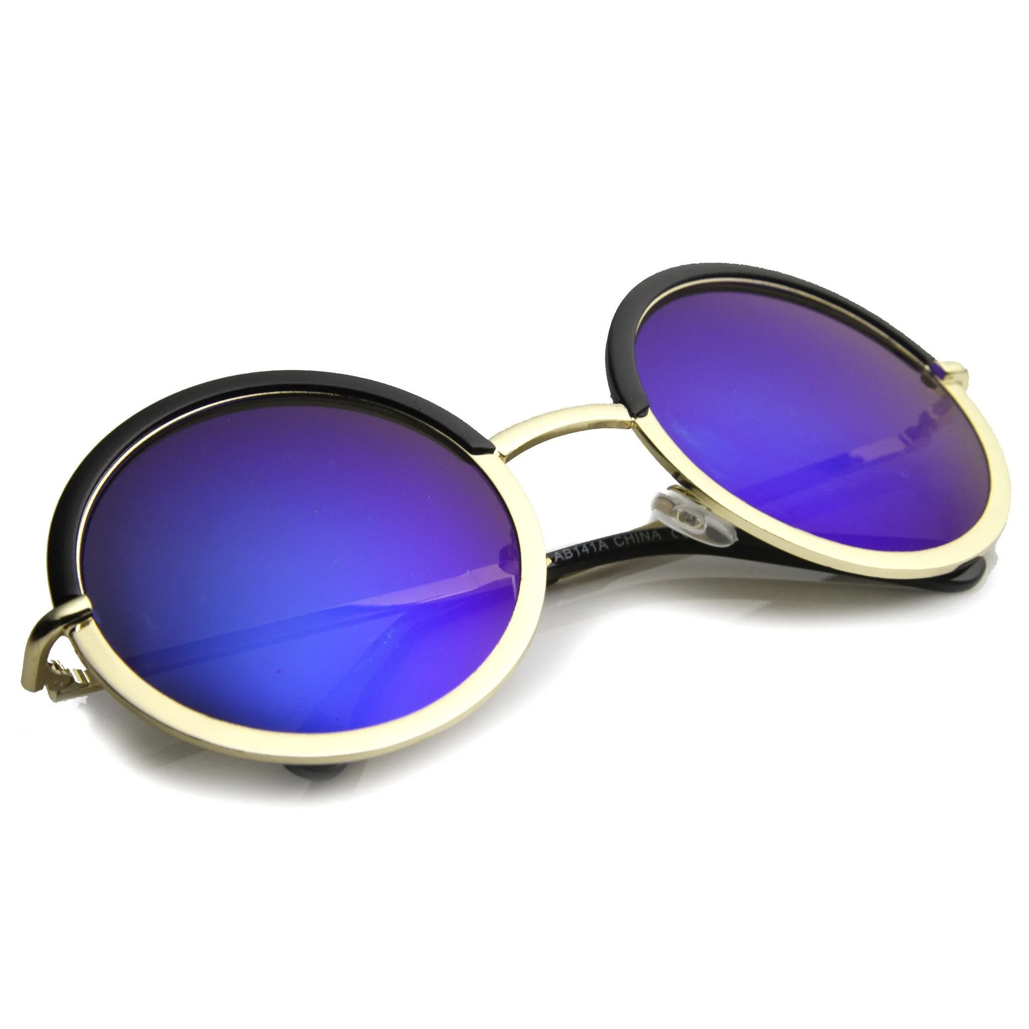 Round Metal Half Frame Mirror Lens Sunglasses 9886 sold by ZeroUV product image thumbnail 4