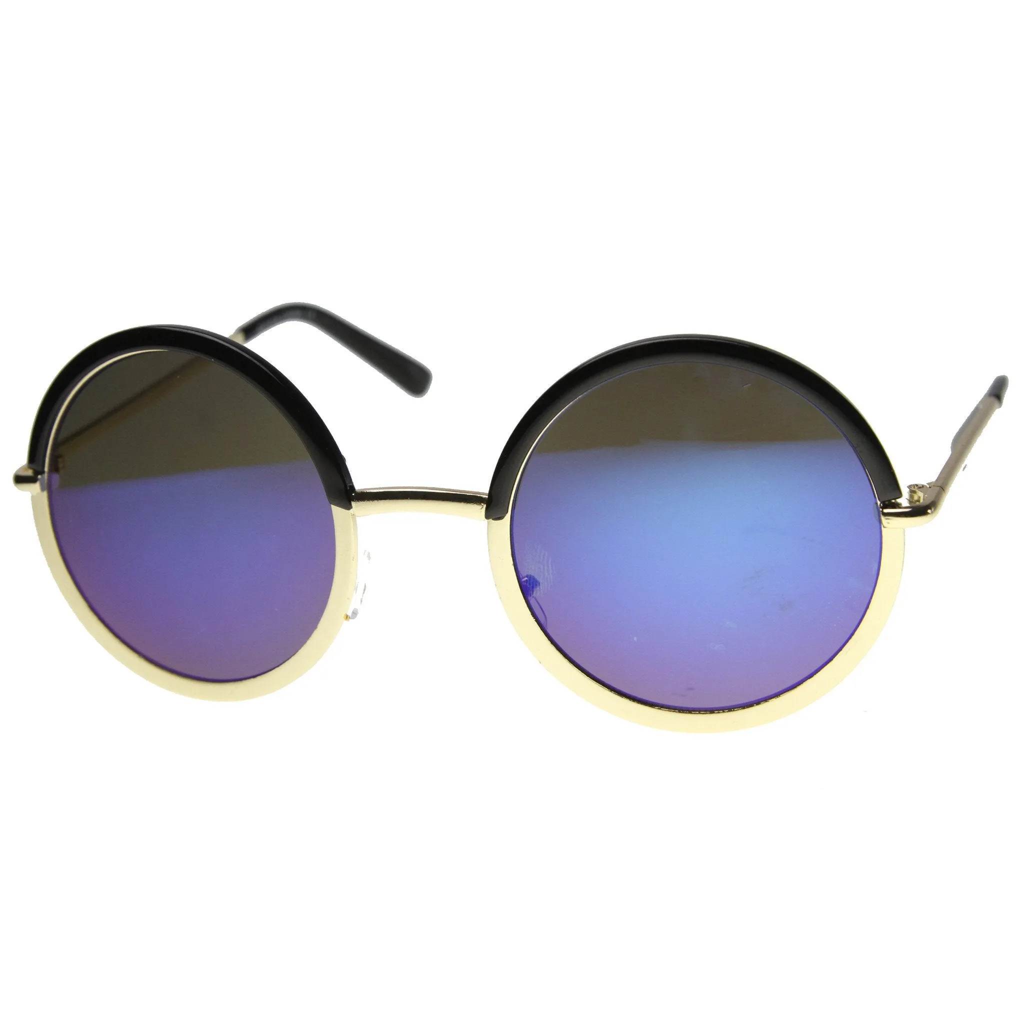 Round Metal Half Frame Mirror Lens Sunglasses 9886 sold by ZeroUV product image thumbnail 2