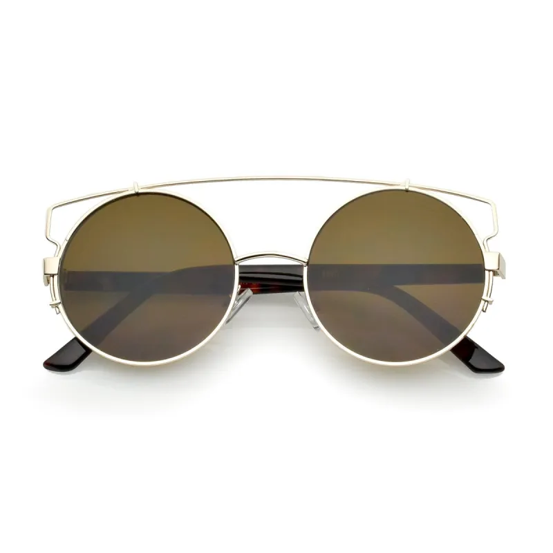 Retro Modern Oversize Round Flat Lens Crossbar Sunglasses A540 sold by ZeroUV