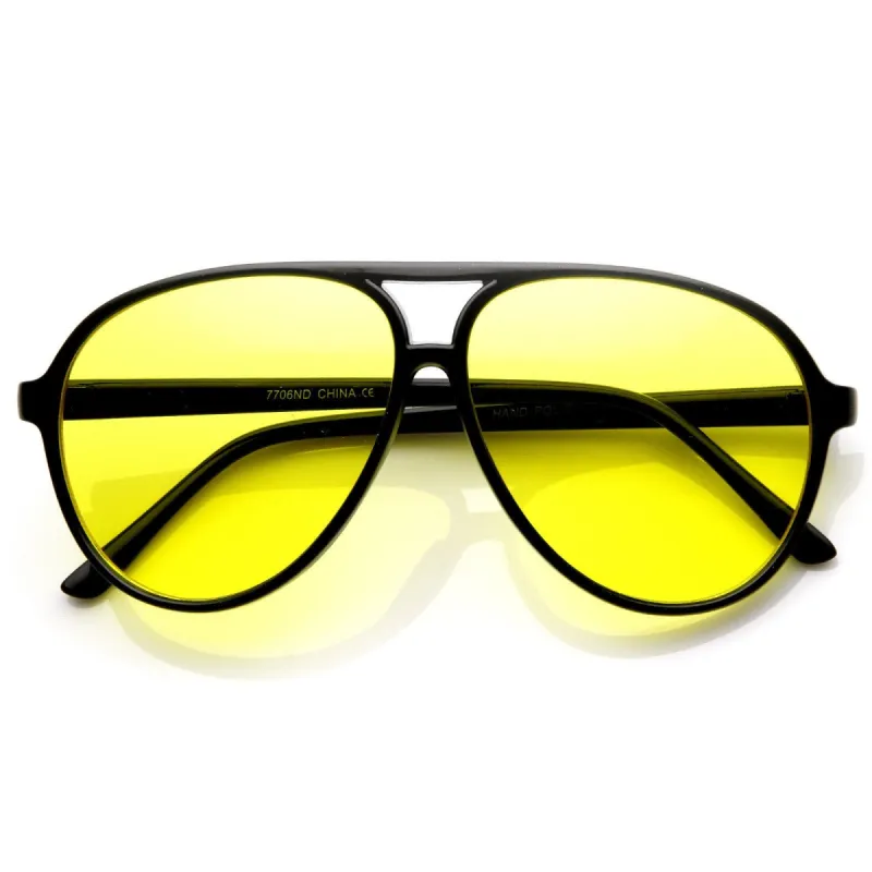 Retro 1980's Fashion Plastic Aviator Yellow Driving Lens Sunglasses sold by ZeroUV