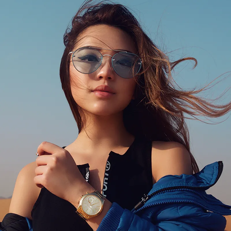 Retro Modern Rimless Flat Color Lens Aviator Sunglasses A826 sold by ZeroUV product image thumbnail 4