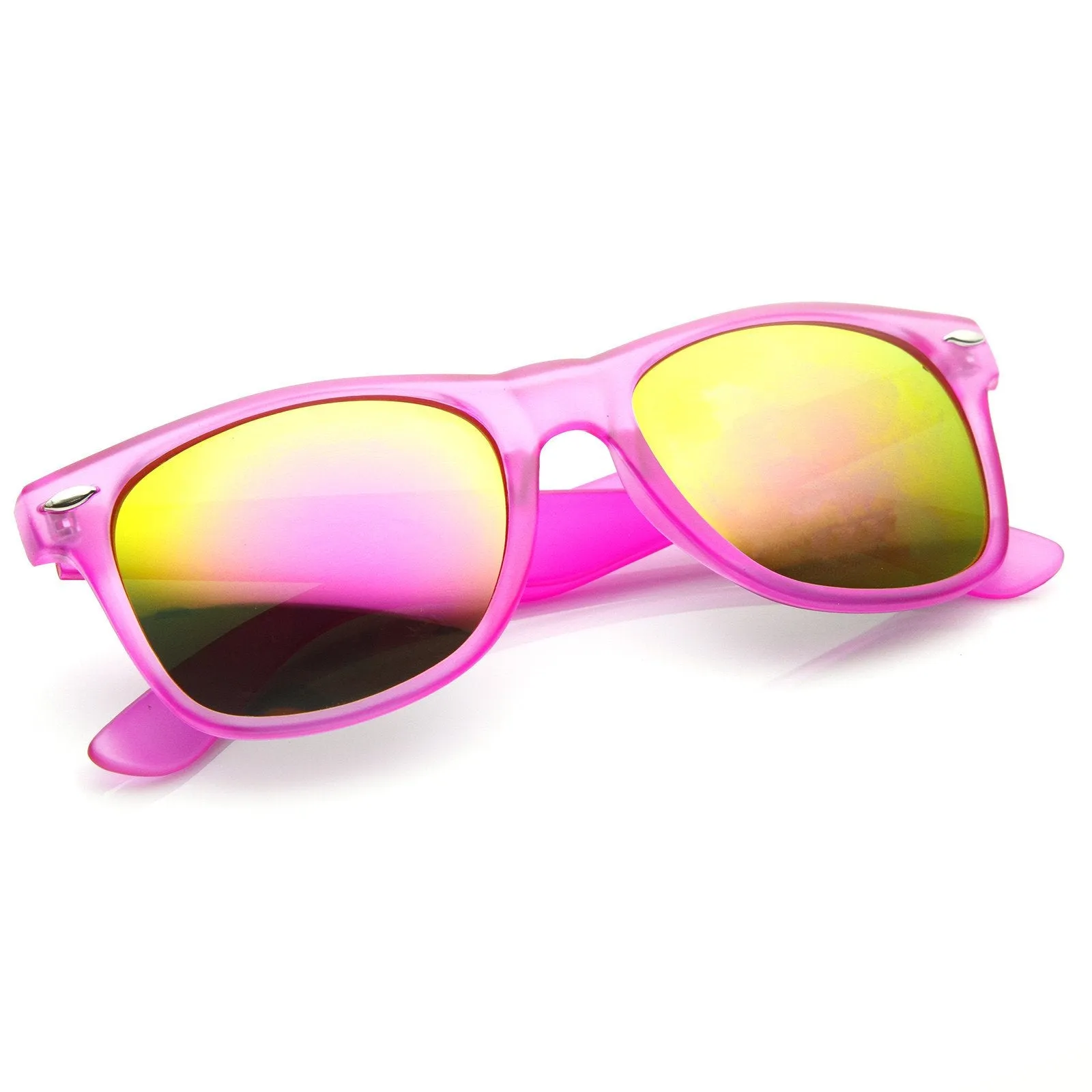 Frosted Neon Retro Party Reflective Mirror Lens Horned Rim Sunglasses 8651 sold by ZeroUV product image thumbnail 3