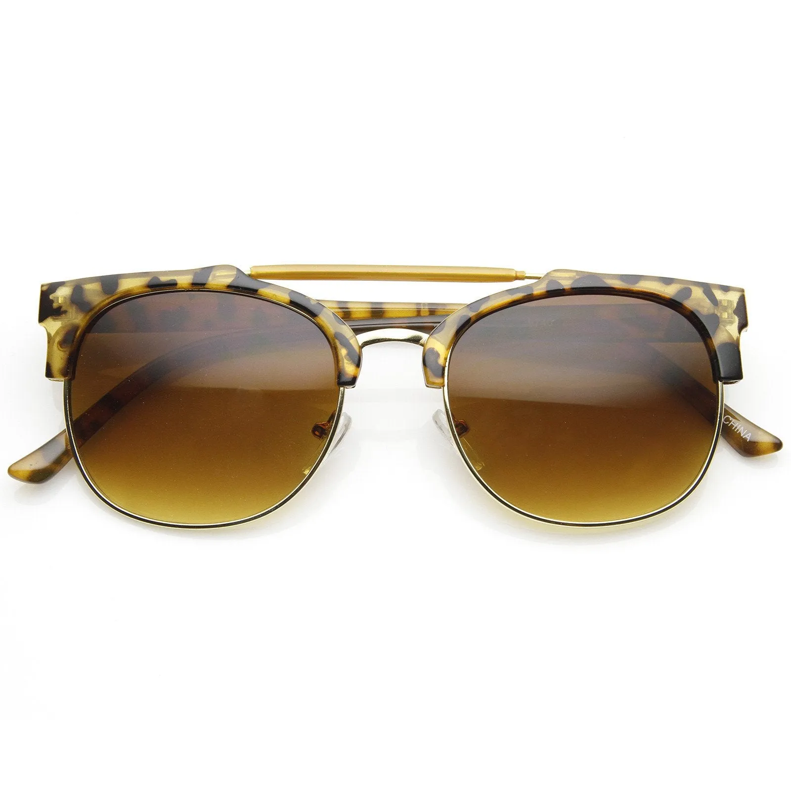 Designer Fashion Double Bridge Half Frame Round Sunglasses 8993 sold by ZeroUV