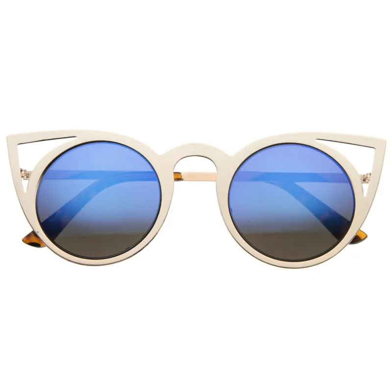 Women's Laser Cut Round Metal Mirror Lens Sunglasses A102 sold by ZeroUV