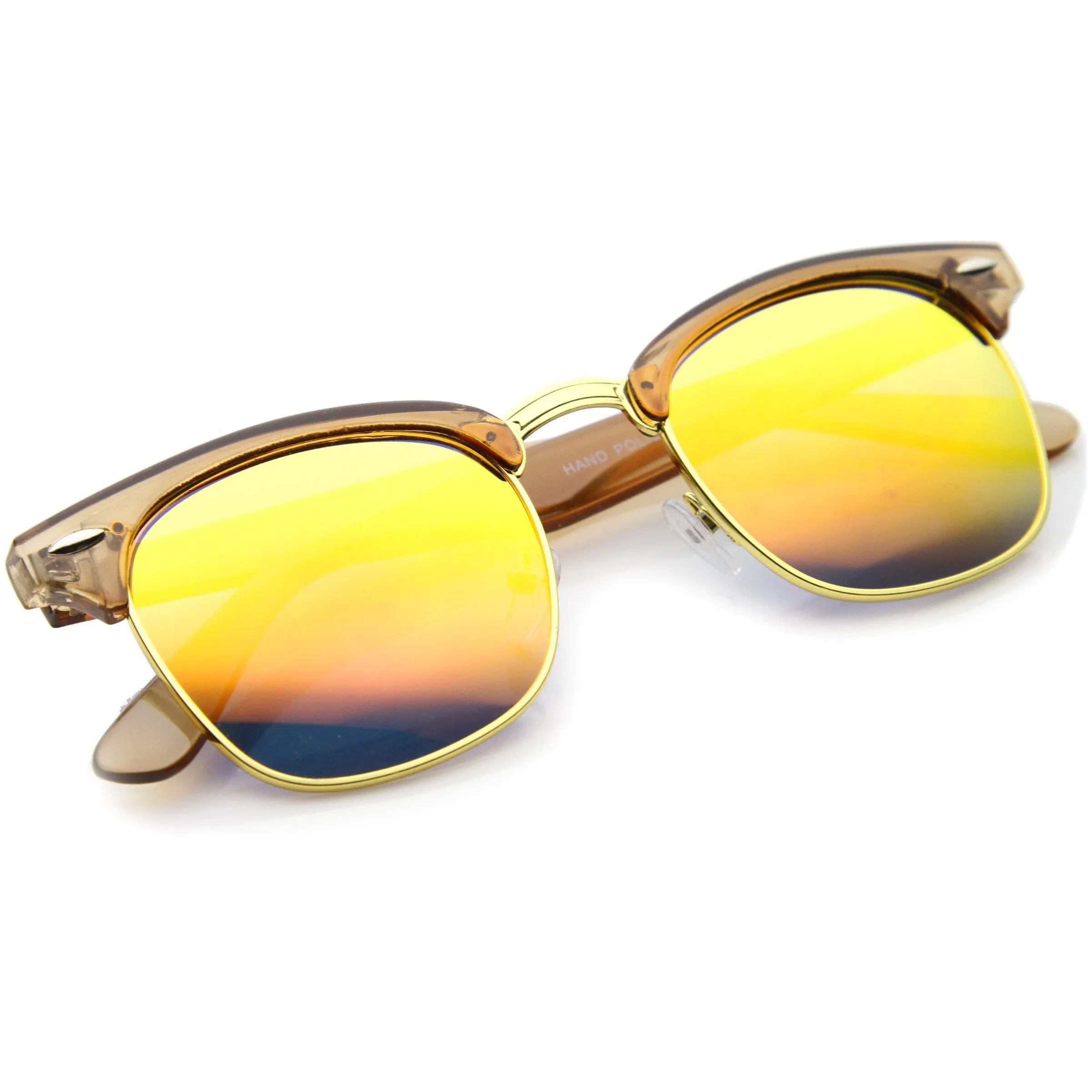 Retro Modern Horned Rim Half Frame Mirrored Lens Sunglasses A031 sold by ZeroUV product image thumbnail 4