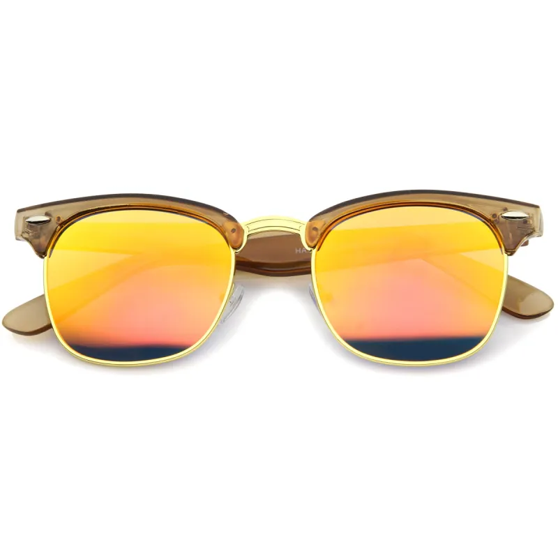 Retro Modern Horned Rim Half Frame Mirrored Lens Sunglasses A031 sold by ZeroUV