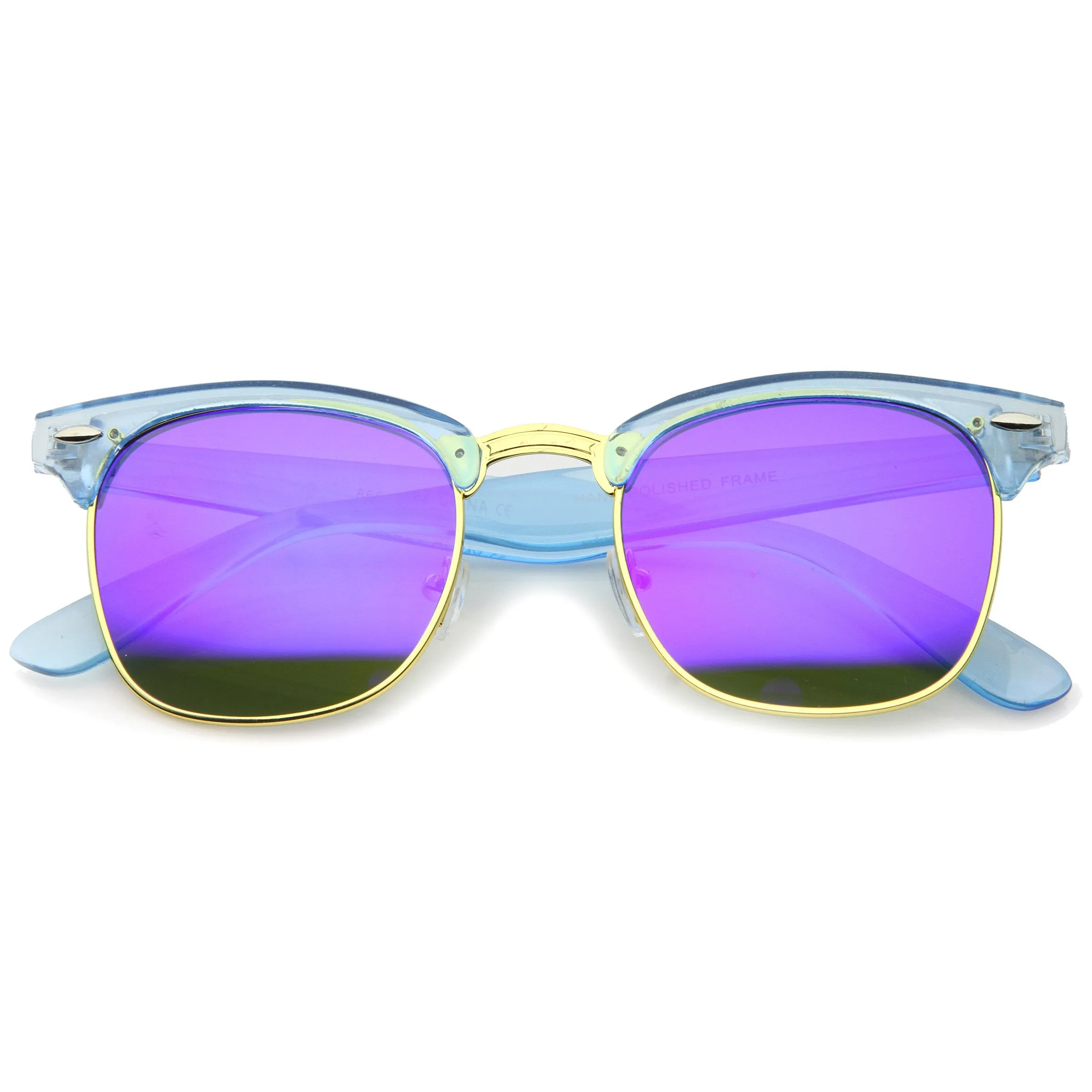Retro Modern Horned Rim Half Frame Mirrored Lens Sunglasses A031 sold by ZeroUV product image thumbnail 5