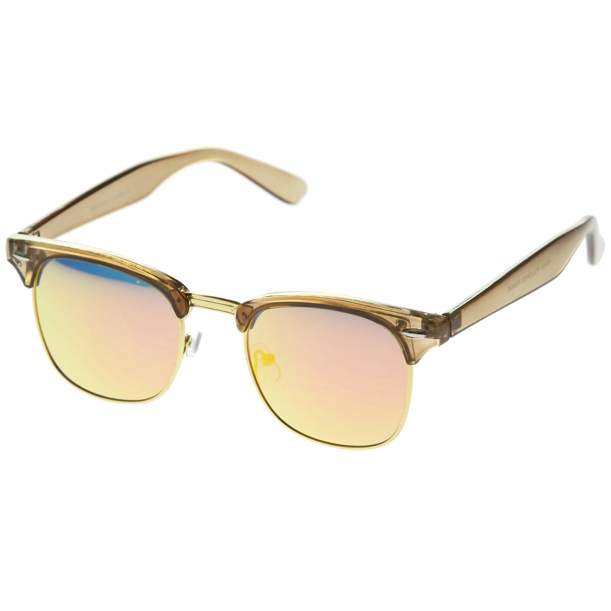 Retro Modern Horned Rim Half Frame Mirrored Lens Sunglasses A031 sold by ZeroUV product image thumbnail 2