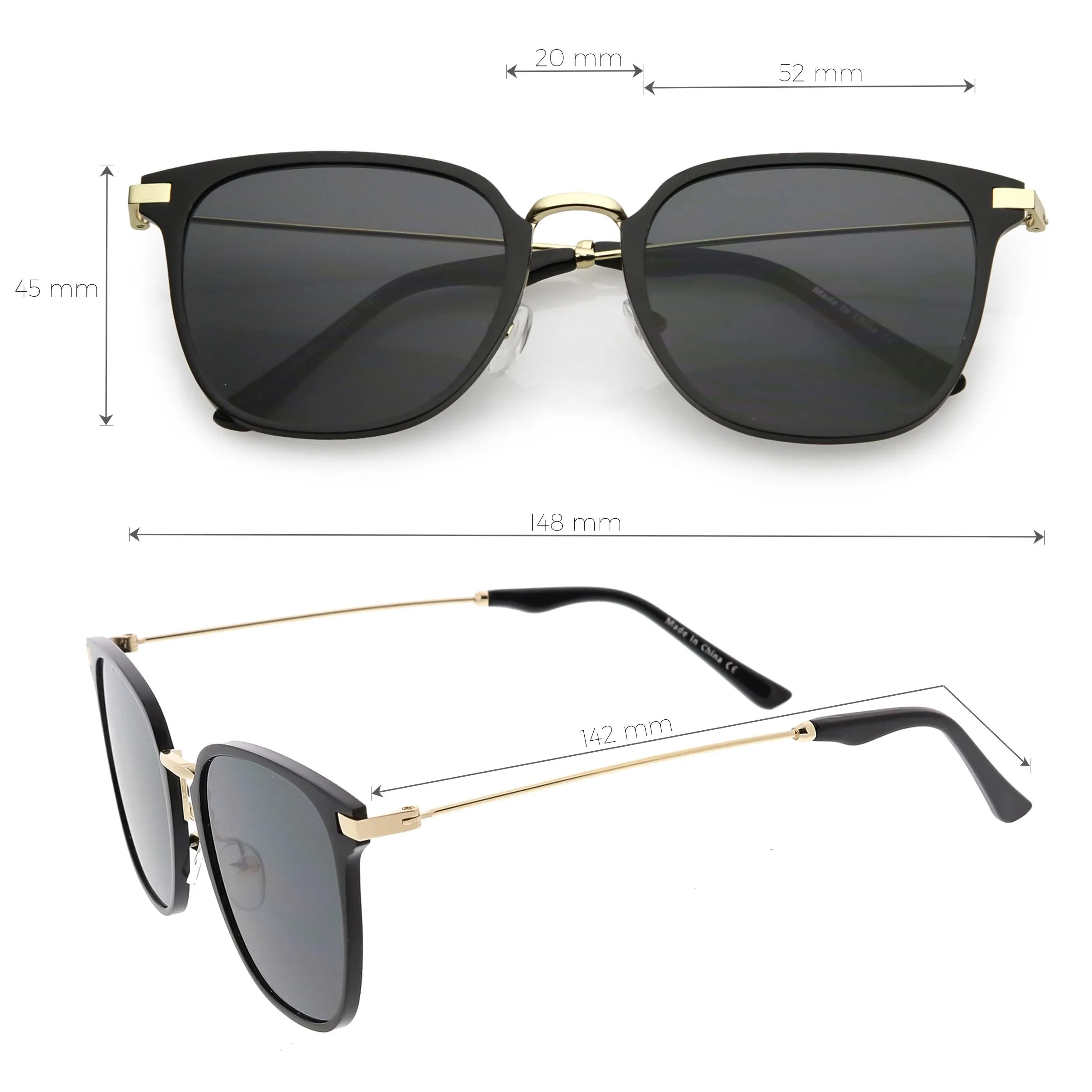 Retro Modern Premium Horned Rim Mirrored Flat Lens Sunglasses C834 sold by ZeroUV product image thumbnail 2