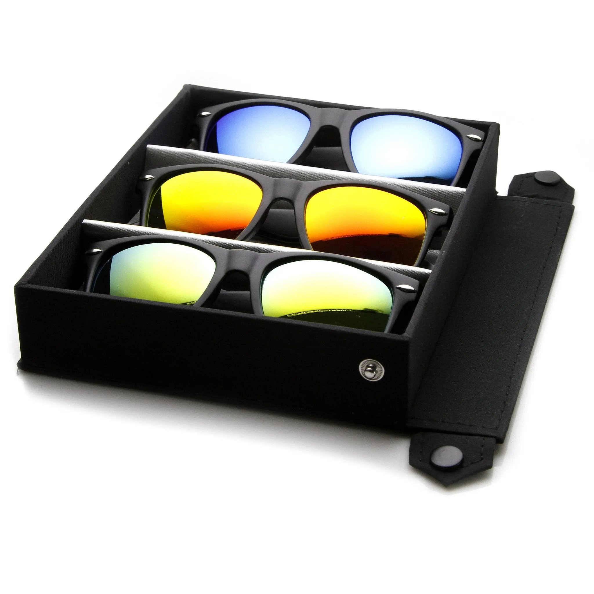 Flat Black Mirror Lens Horned Rim Frame + Travel Case 8025 sold by ZeroUV