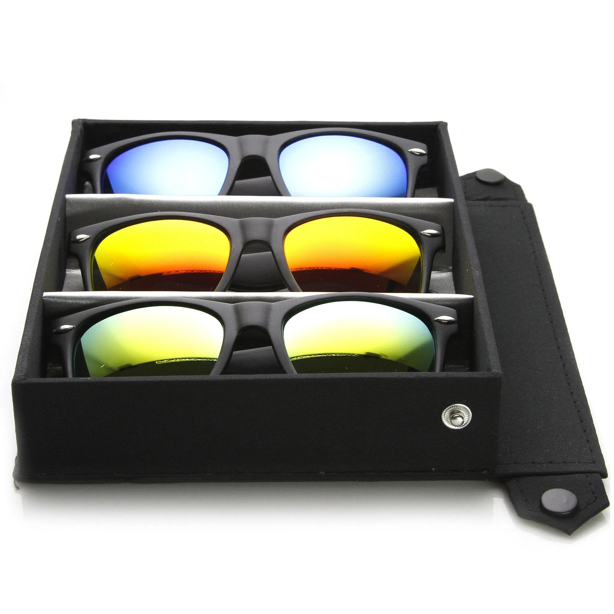 Flat Black Mirror Lens Horned Rim Frame + Travel Case 8025 sold by ZeroUV product image thumbnail 2