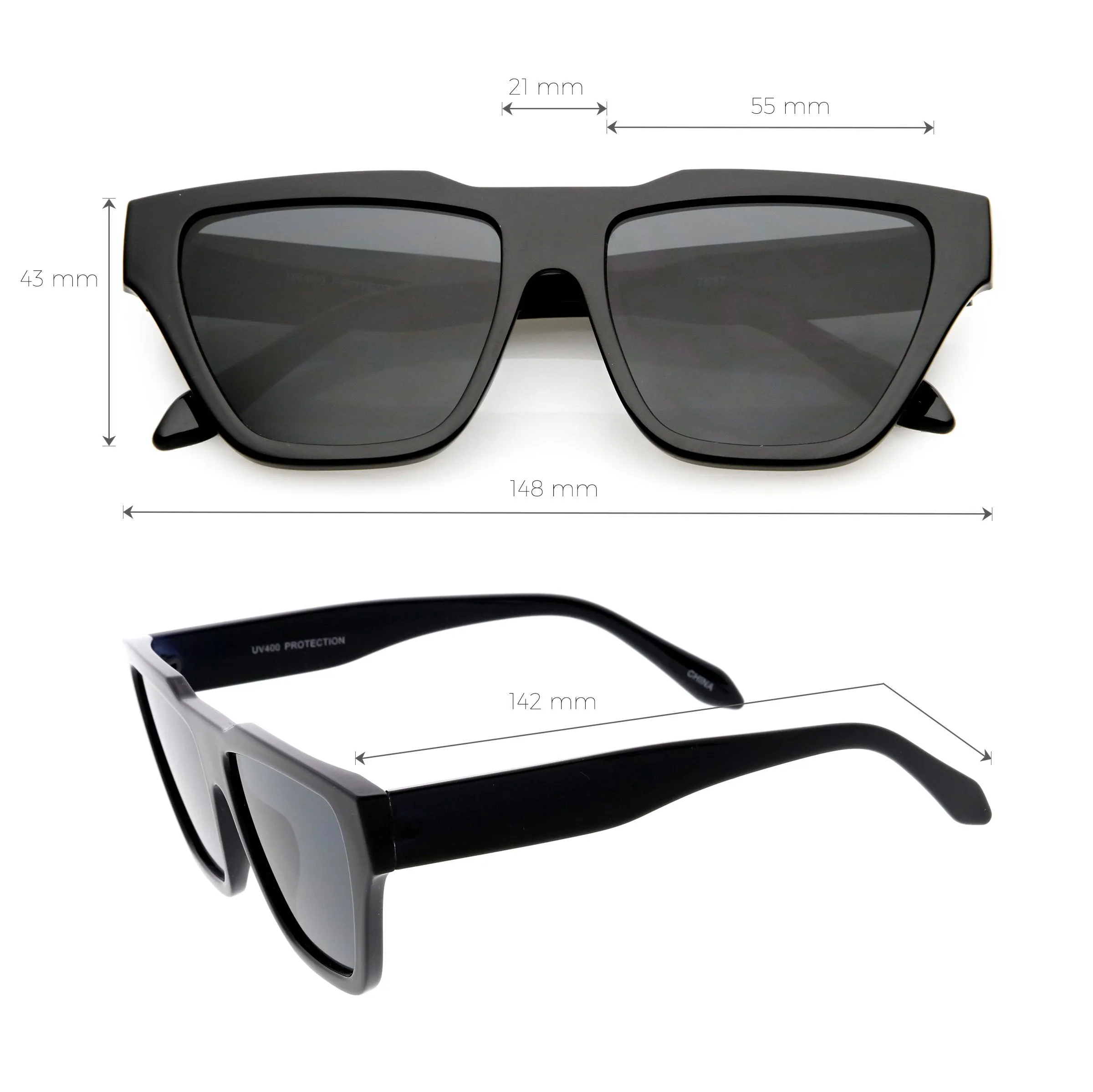 Retro Modern Horned Rim Flat Top Square Aviator Sunglasses C920 sold by ZeroUV product image thumbnail 2