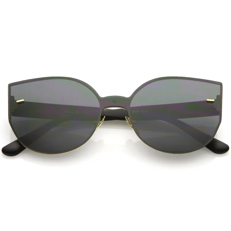 Oversize Rimless Mono Block Mirrored Flat Lens Cat Eye Sunglasses C379 sold by ZeroUV