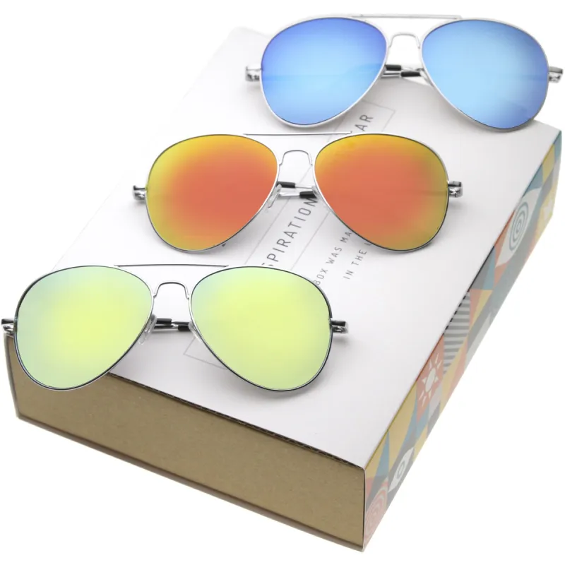 Retro Flash Mirror Lens Metal Aviator Sunglasses 1485 [Promo Box] sold by ZeroUV