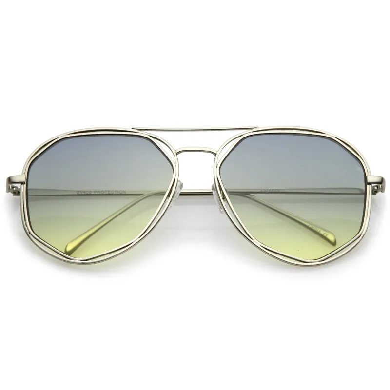 Retro Laser Cut Gradient Flat Lens Aviator Sunglasses A872 sold by ZeroUV