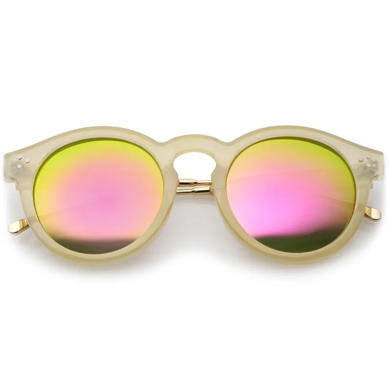 Retro P3 Round Horned Rim Mirrored Lens Sunglasses A772 sold by ZeroUV