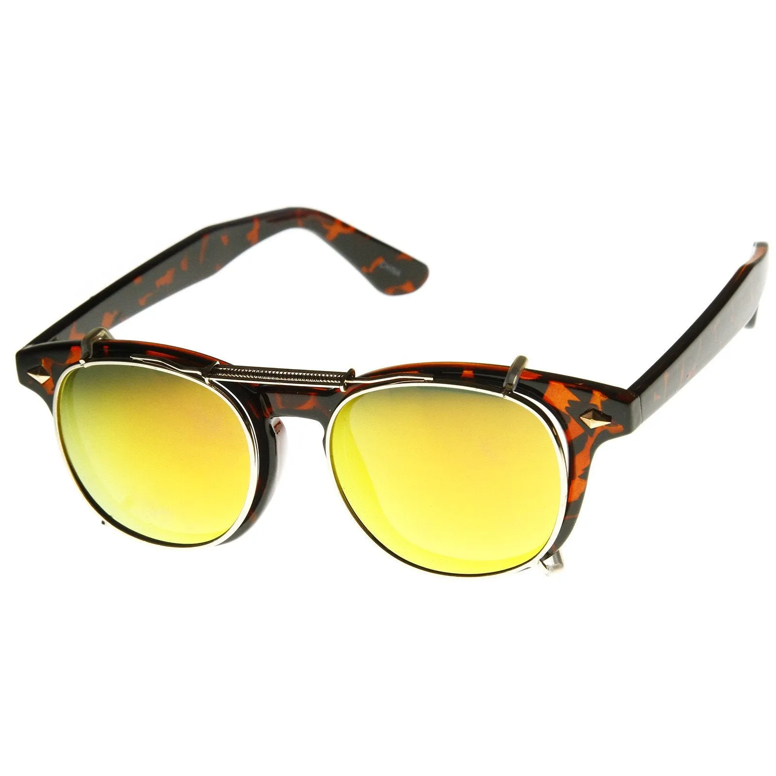 Retro Steampunk Clear Lens Mirrored Clip On Lens Sunglasses 8930 sold by ZeroUV product image thumbnail 5