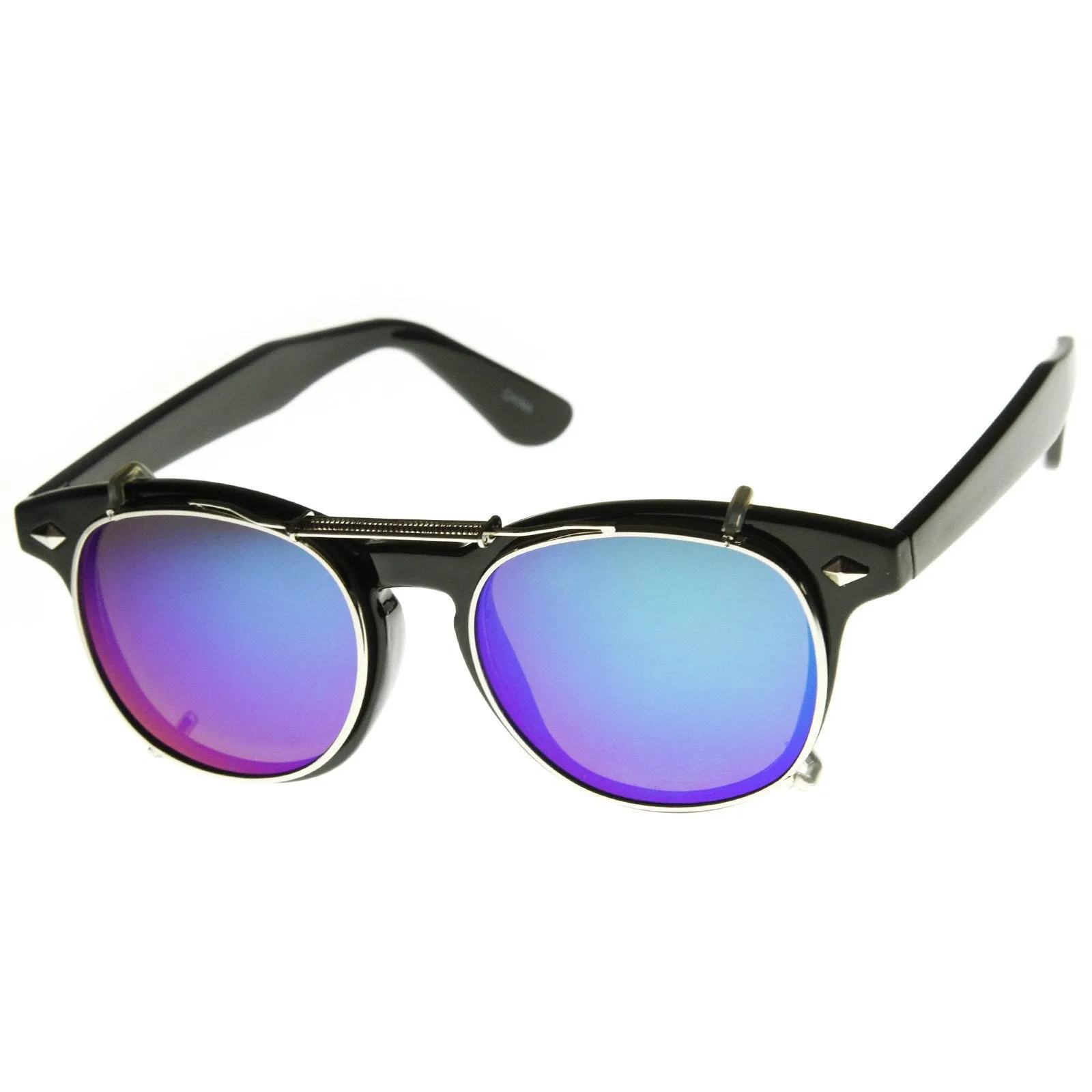 Retro Steampunk Clear Lens Mirrored Clip On Lens Sunglasses 8930 sold by ZeroUV product image thumbnail 2