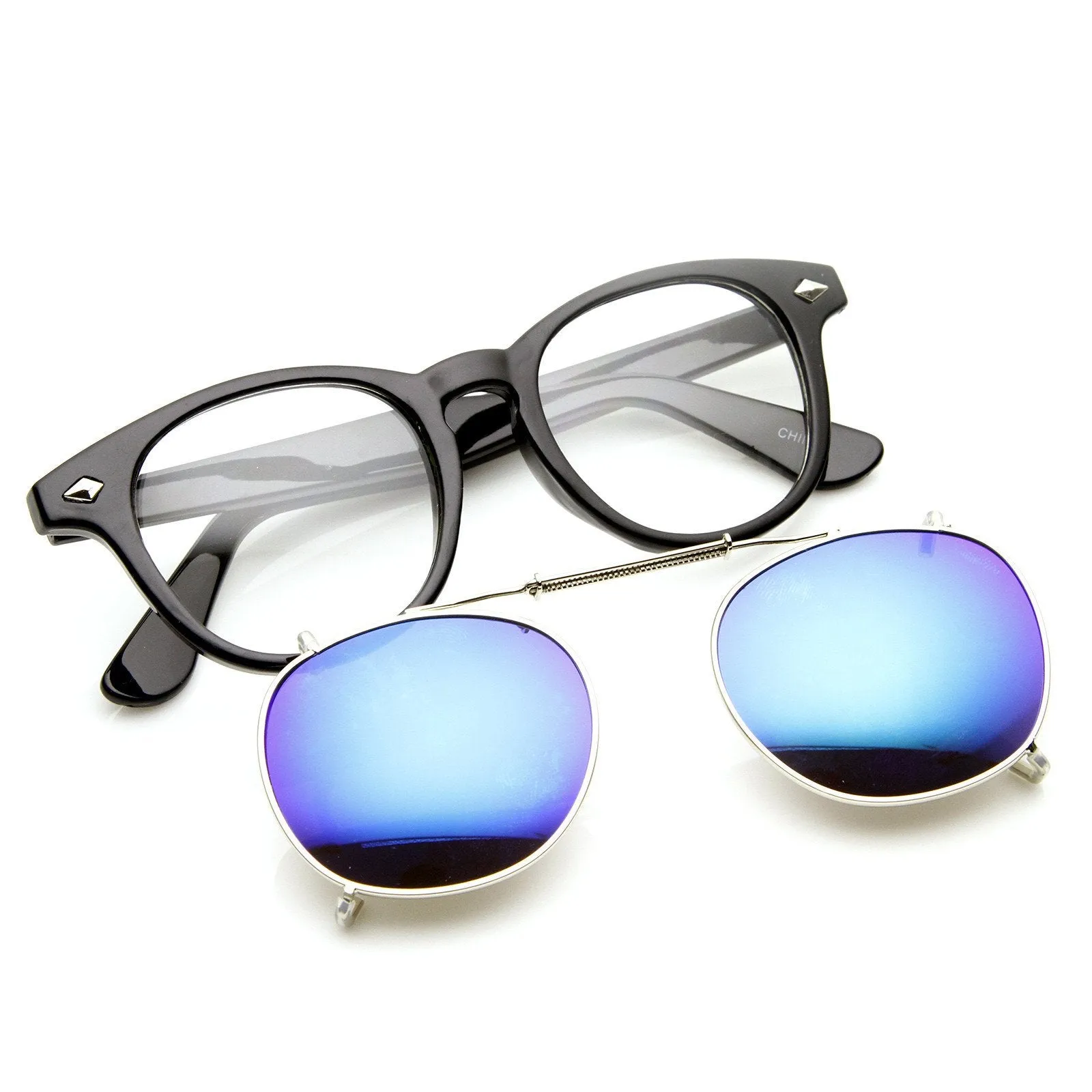 Retro Steampunk Clear Lens Mirrored Clip On Lens Sunglasses 8930 sold by ZeroUV product image thumbnail 4