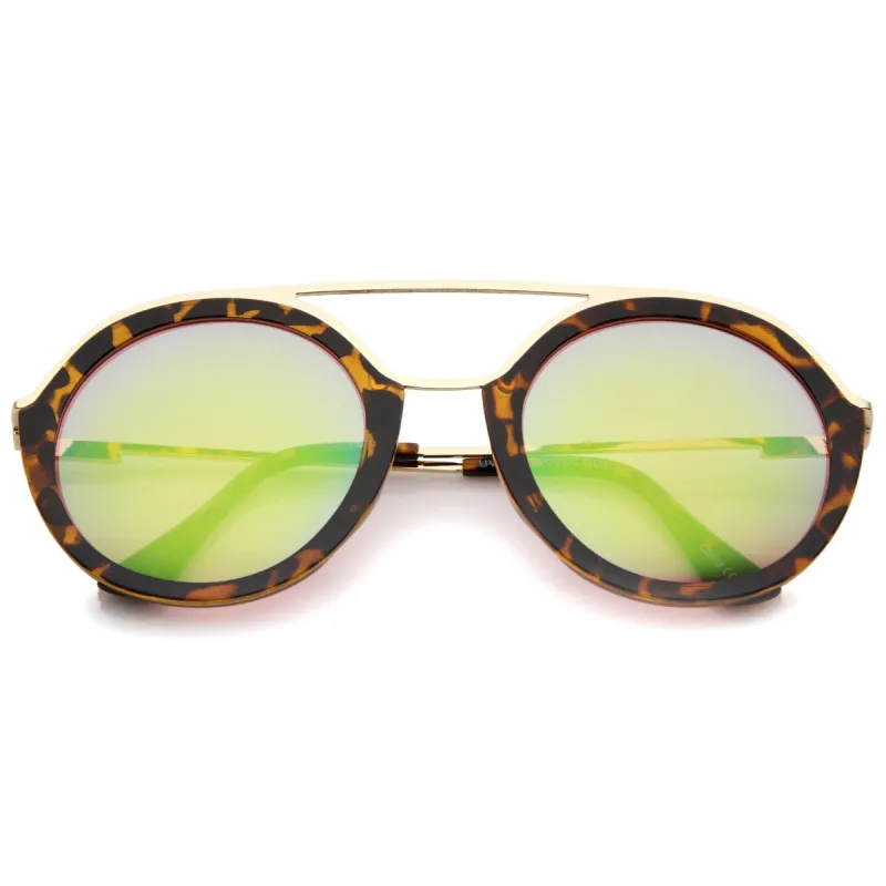 Dapper Round Double Frame Mirrored Lens Sunglasses A509 sold by ZeroUV