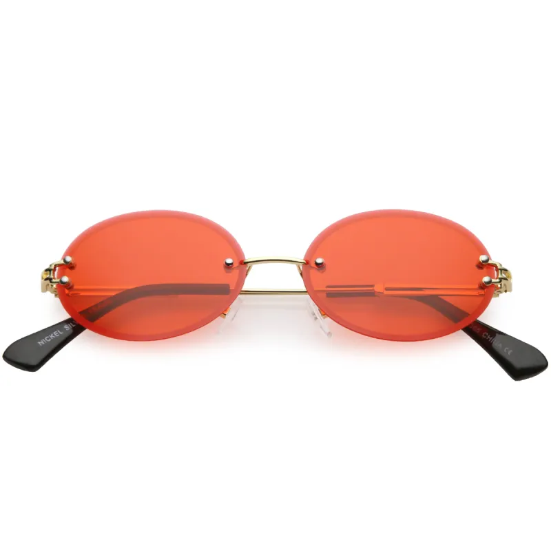 Retro Small Round Oval Color Tone Rimless Sunglasses C757 sold by ZeroUV