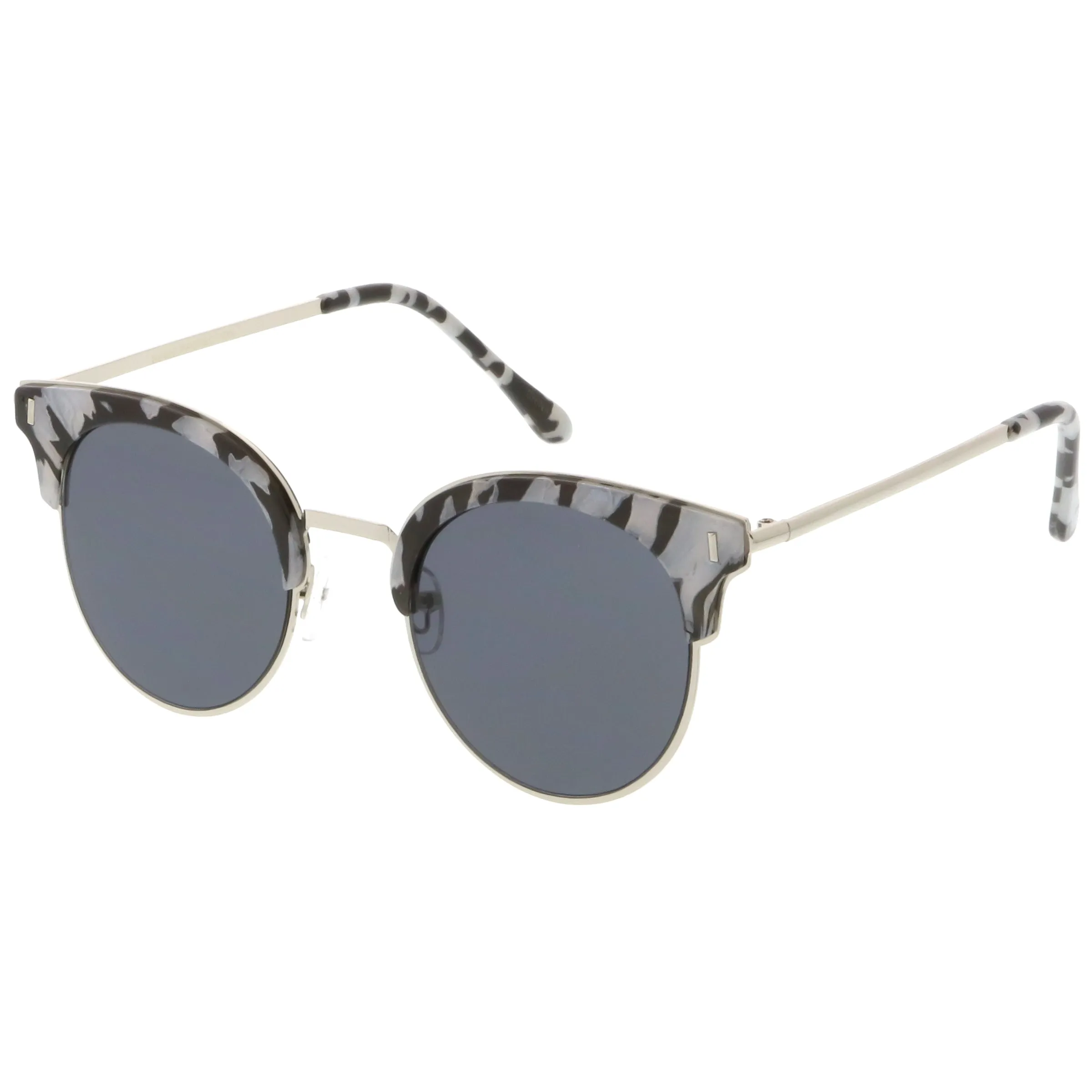 Retro Horned Rim Half Frame Marble Print Flat Lens Sunglasses C262 sold by ZeroUV product image thumbnail 2
