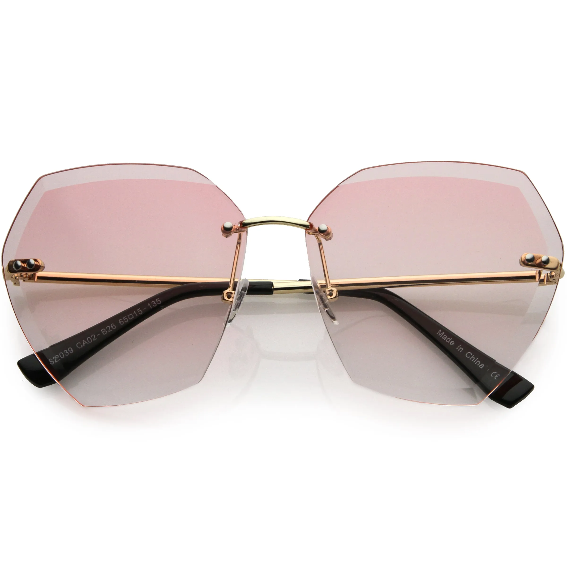 Oversize Rimless Beveled Gradient Lens Geometric Sunglasses D014 sold by ZeroUV product image thumbnail 4