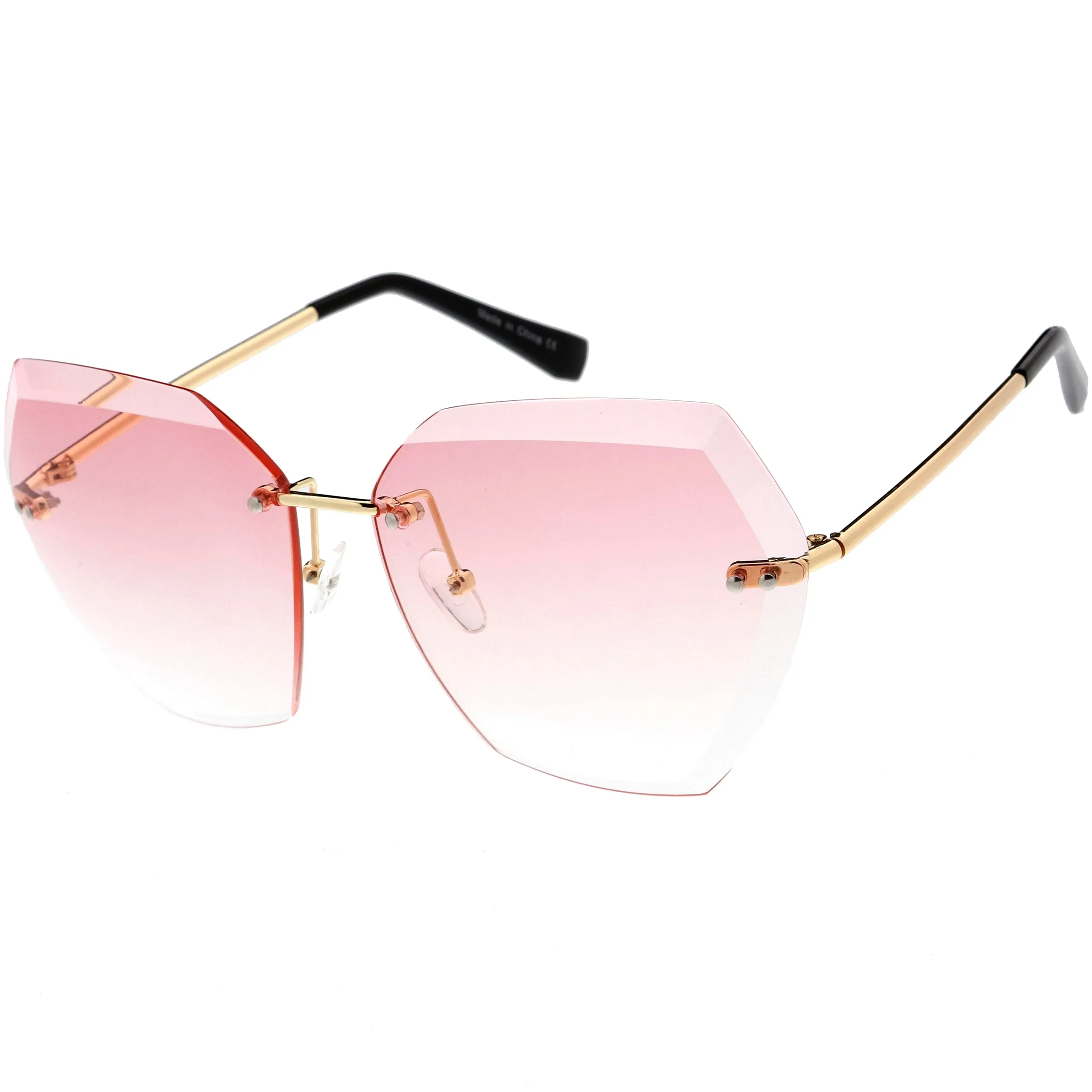 Oversize Rimless Beveled Gradient Lens Geometric Sunglasses D014 sold by ZeroUV product image thumbnail 5