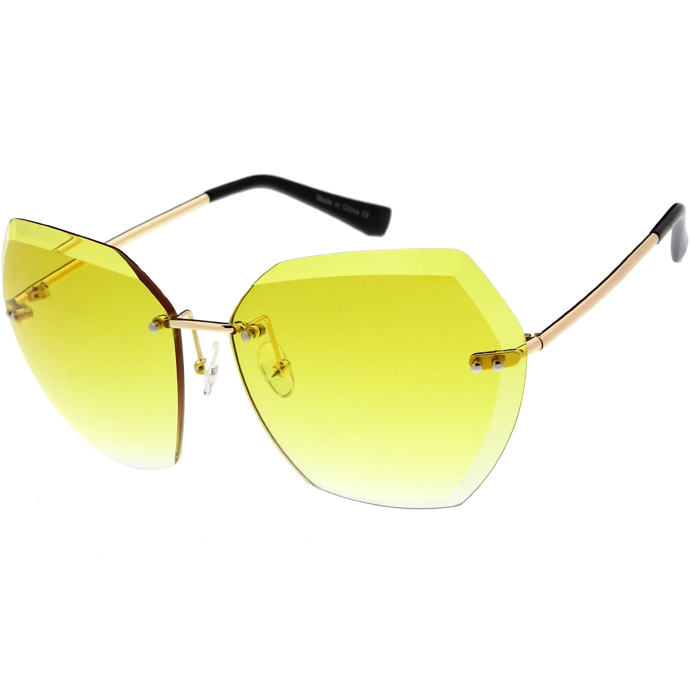 Oversize Rimless Beveled Gradient Lens Geometric Sunglasses D014 sold by ZeroUV product image thumbnail 2