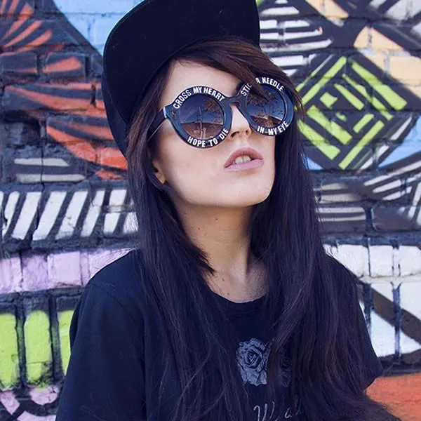 Women's Cross My Heart Hope To Die Round Sunglasses sold by ZeroUV
