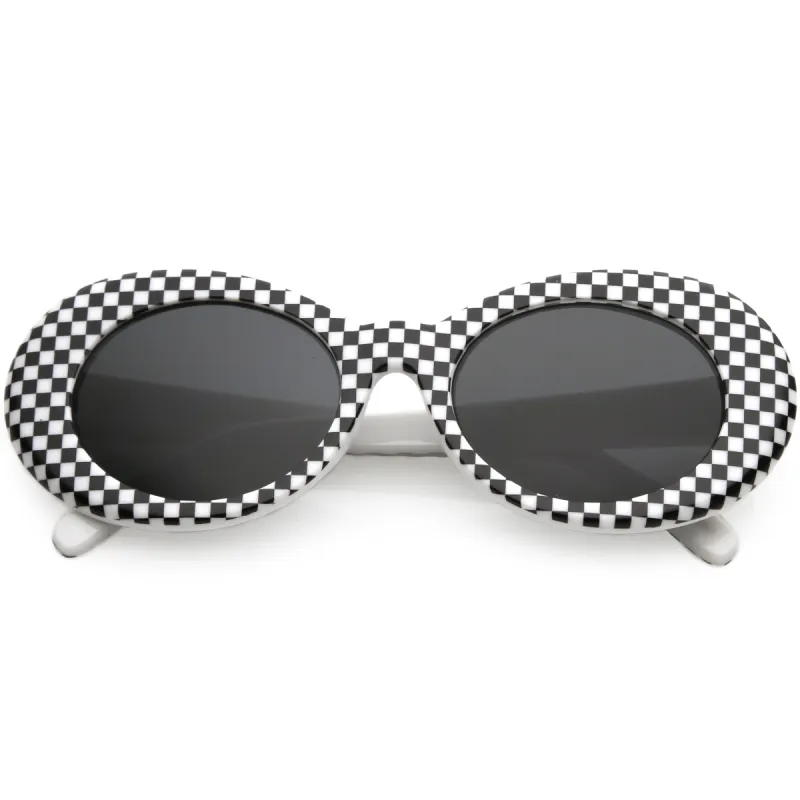 Retro 1990's Rad Clout Goggle Checkered Colored Lens Oval Sunglasses C488 sold by ZeroUV