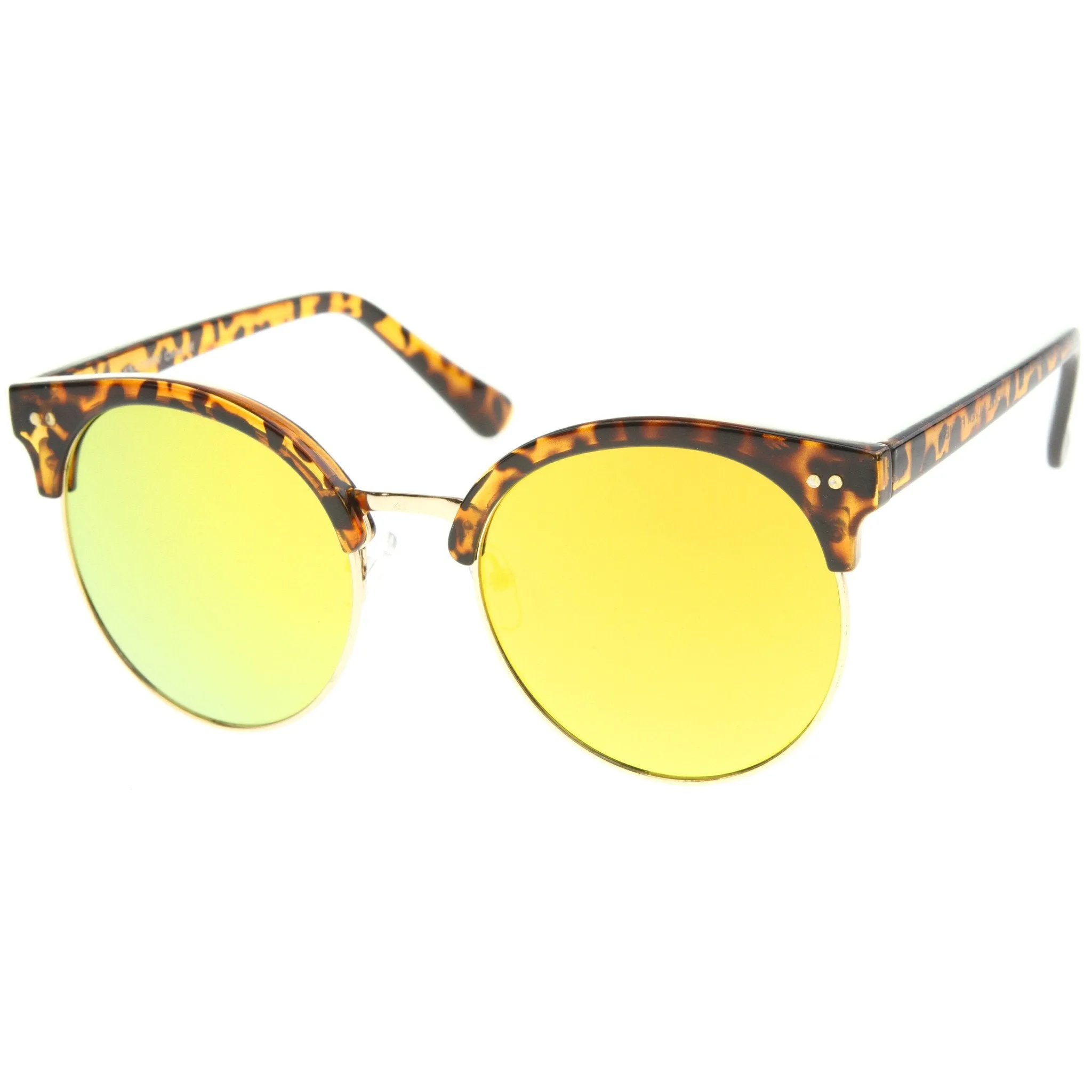 Modern Flat Front Oversize Round Mirror Lens Cat Eye Sunglasses A207 sold by ZeroUV product image thumbnail 3